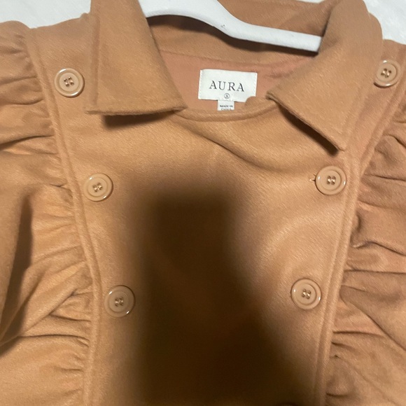 Aura Exaggerated Ruffled Double Breasted Coat Camel NWT SMALL Red dress Botique - Picture 7 of 9